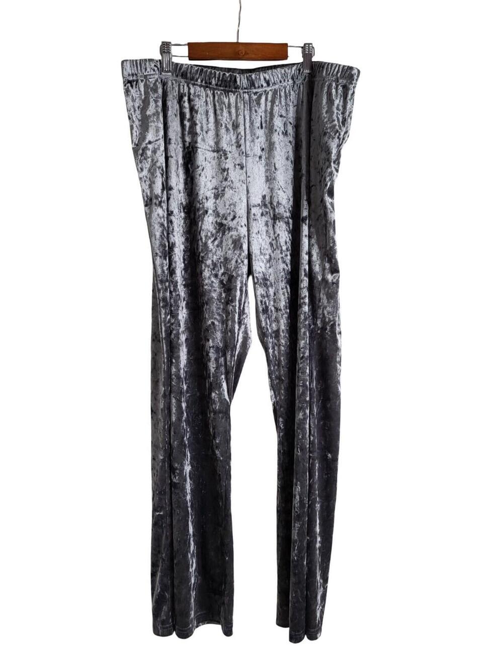 INC Silver Gray Crush Velvet Wide Leg Pants Casual Lounge Comfort Sz L